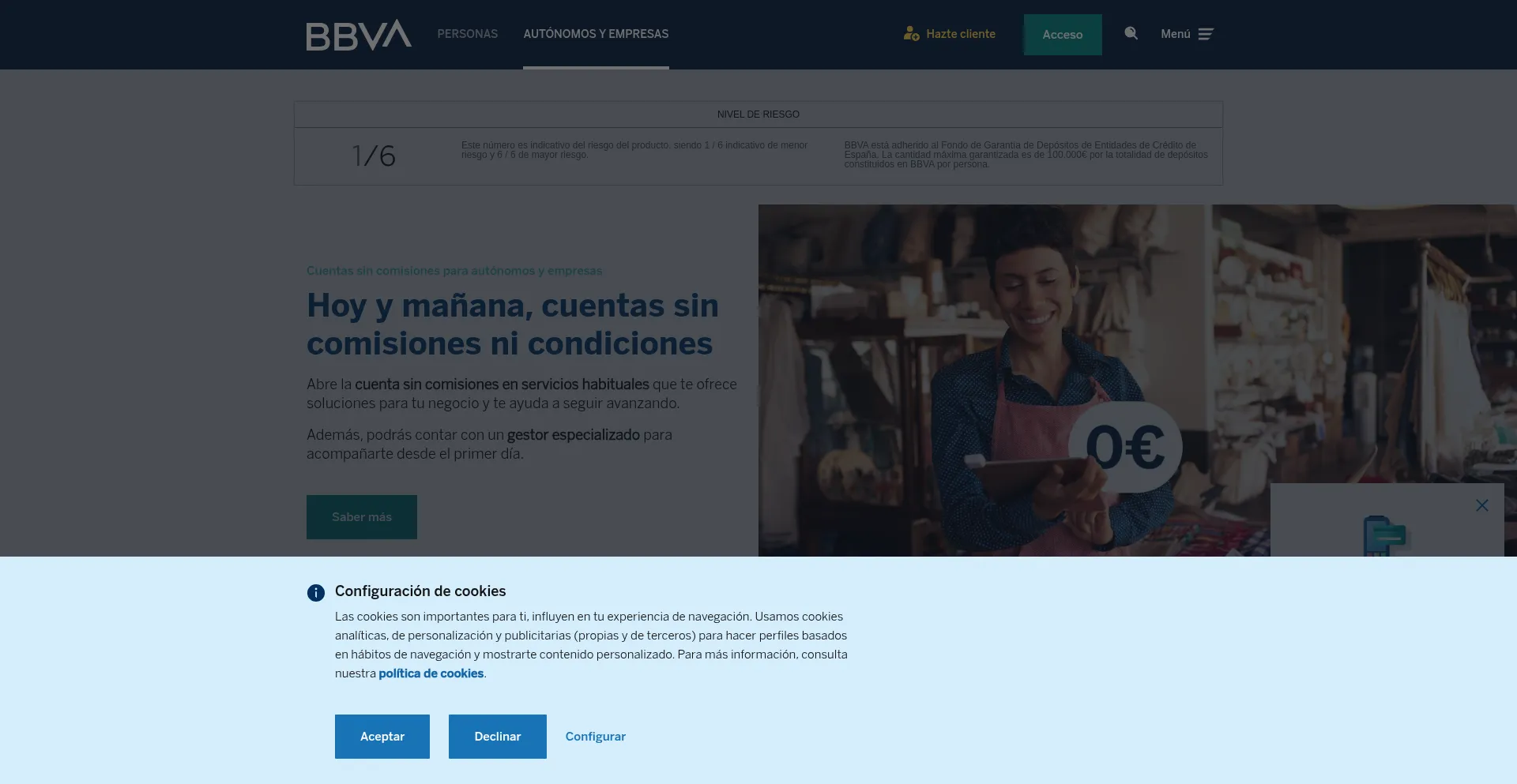 Website screenshot of Empresas.bbva.es
