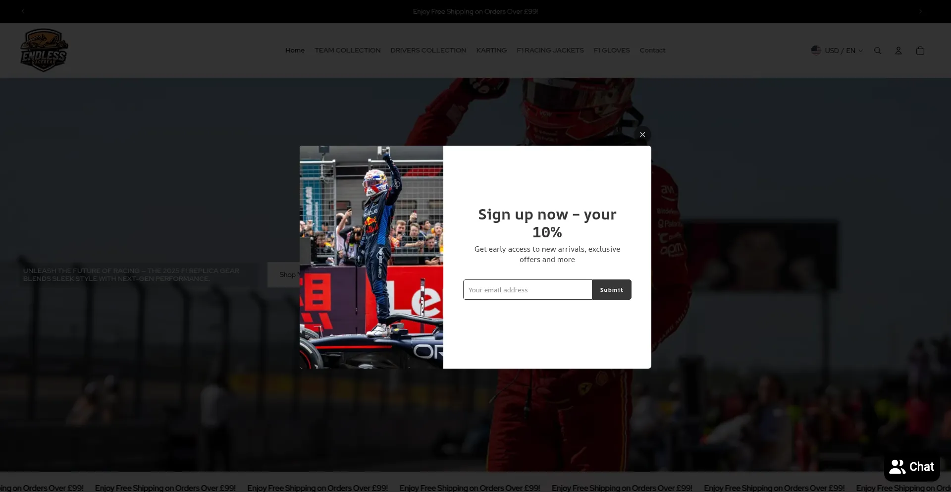 Website screenshot of Endlessracegear.com