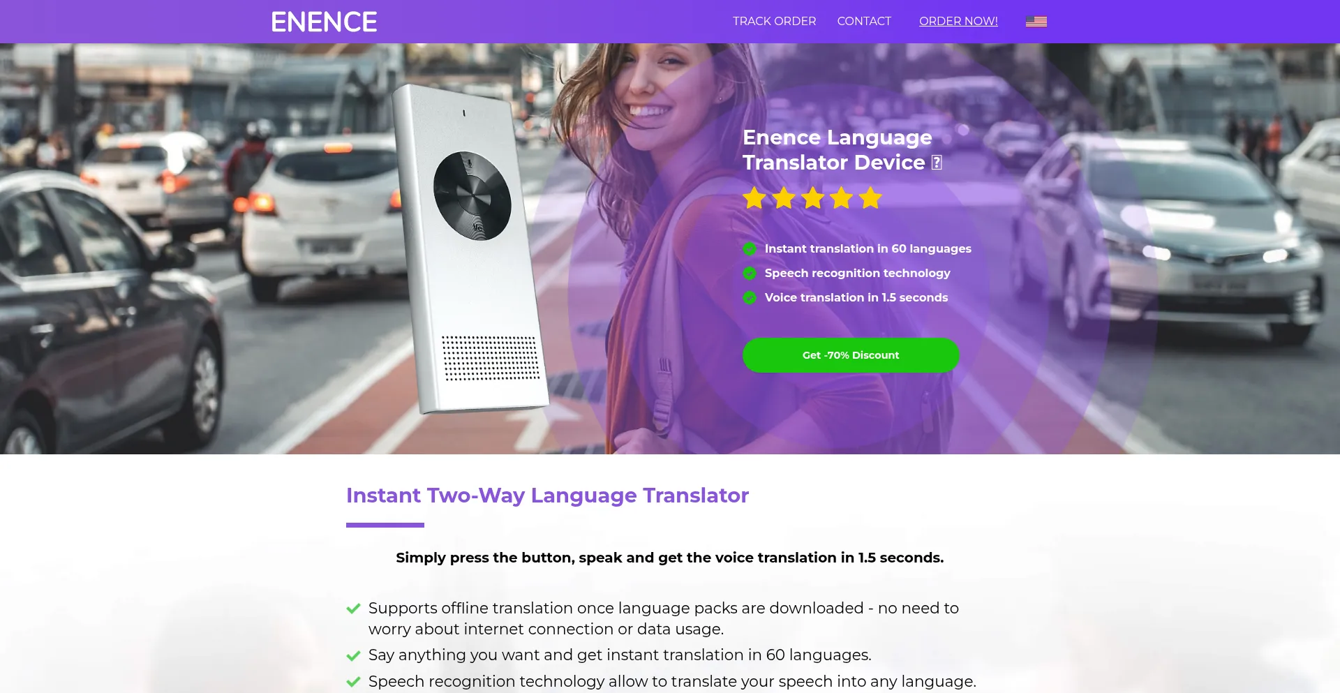 Website screenshot of Enence.com