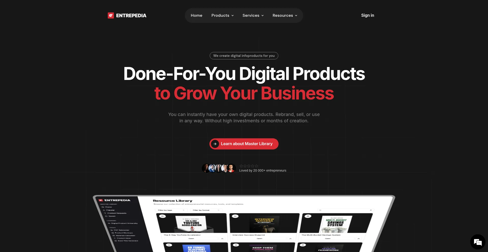Website screenshot of Entrepedia.co