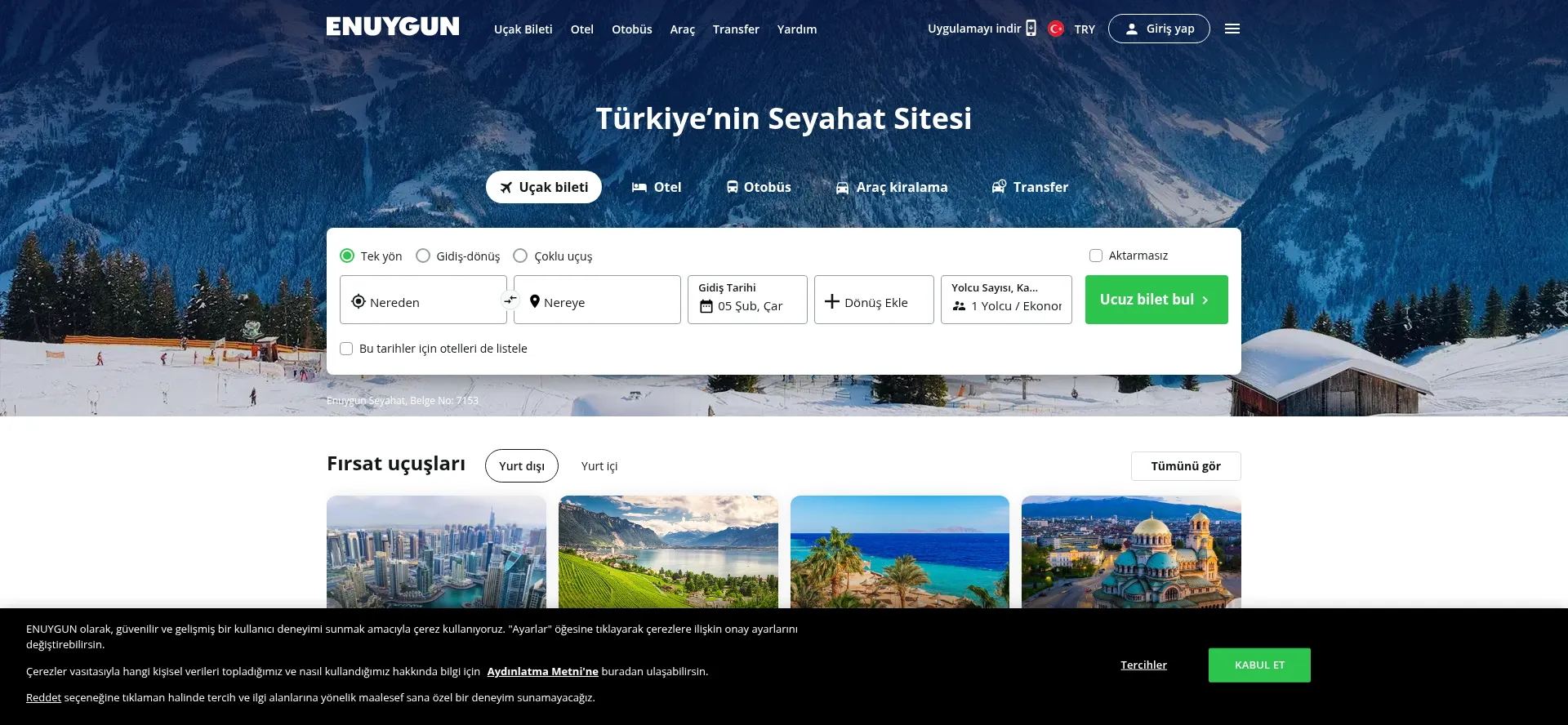 Website screenshot of Enuygun.com