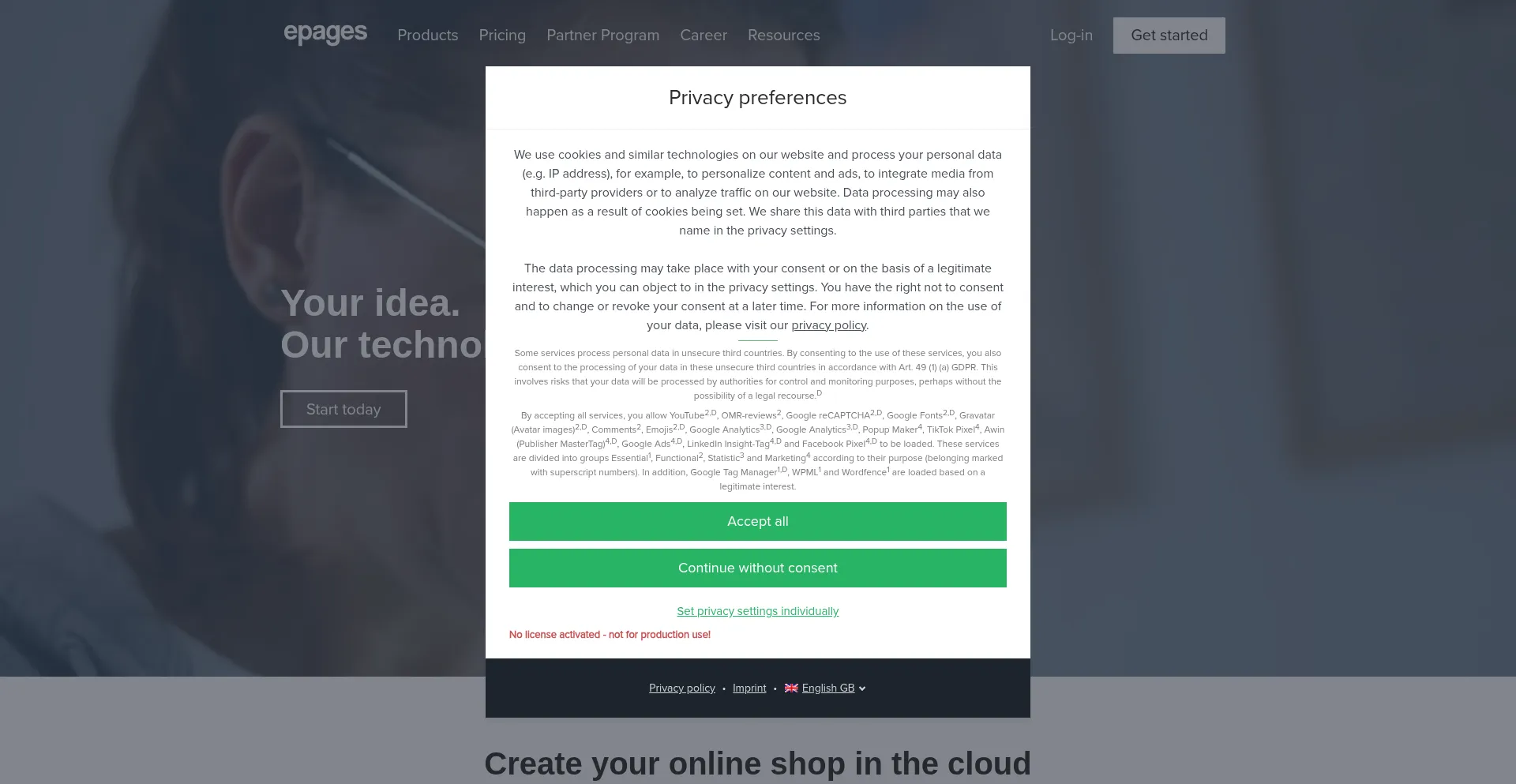 Website screenshot of Epages.co.uk
