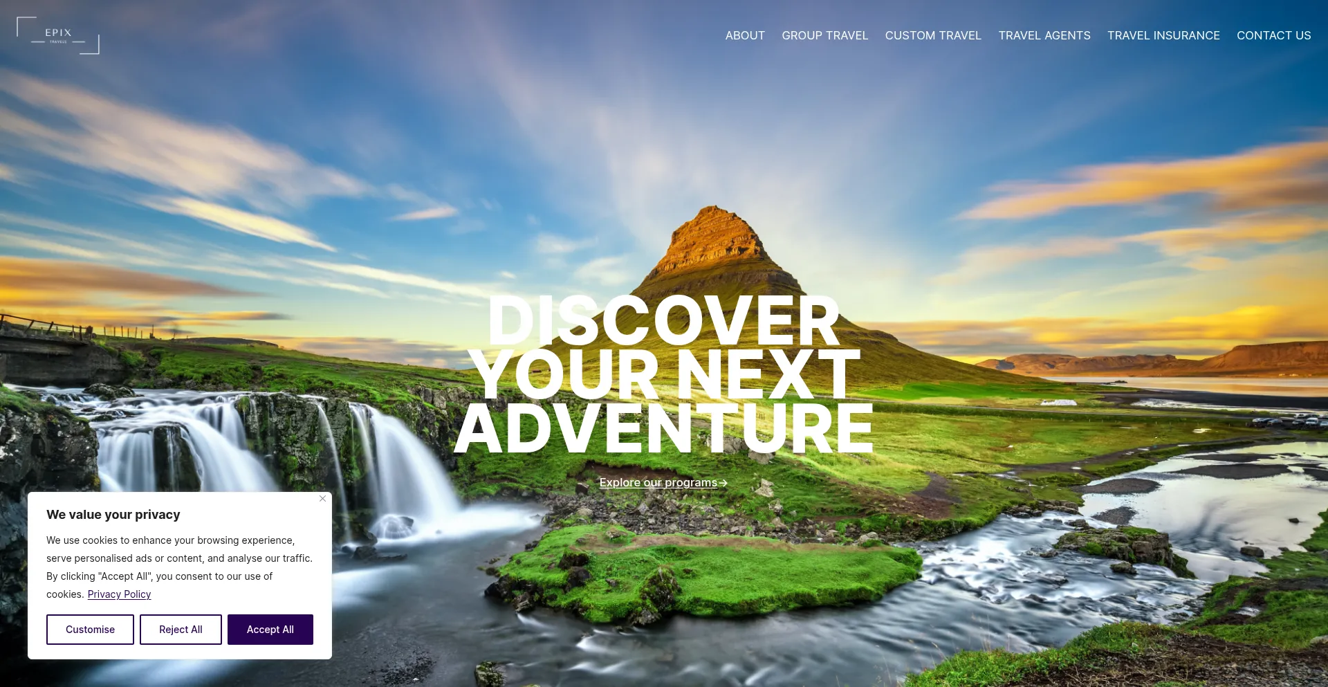 Website screenshot of Epixtravels.com