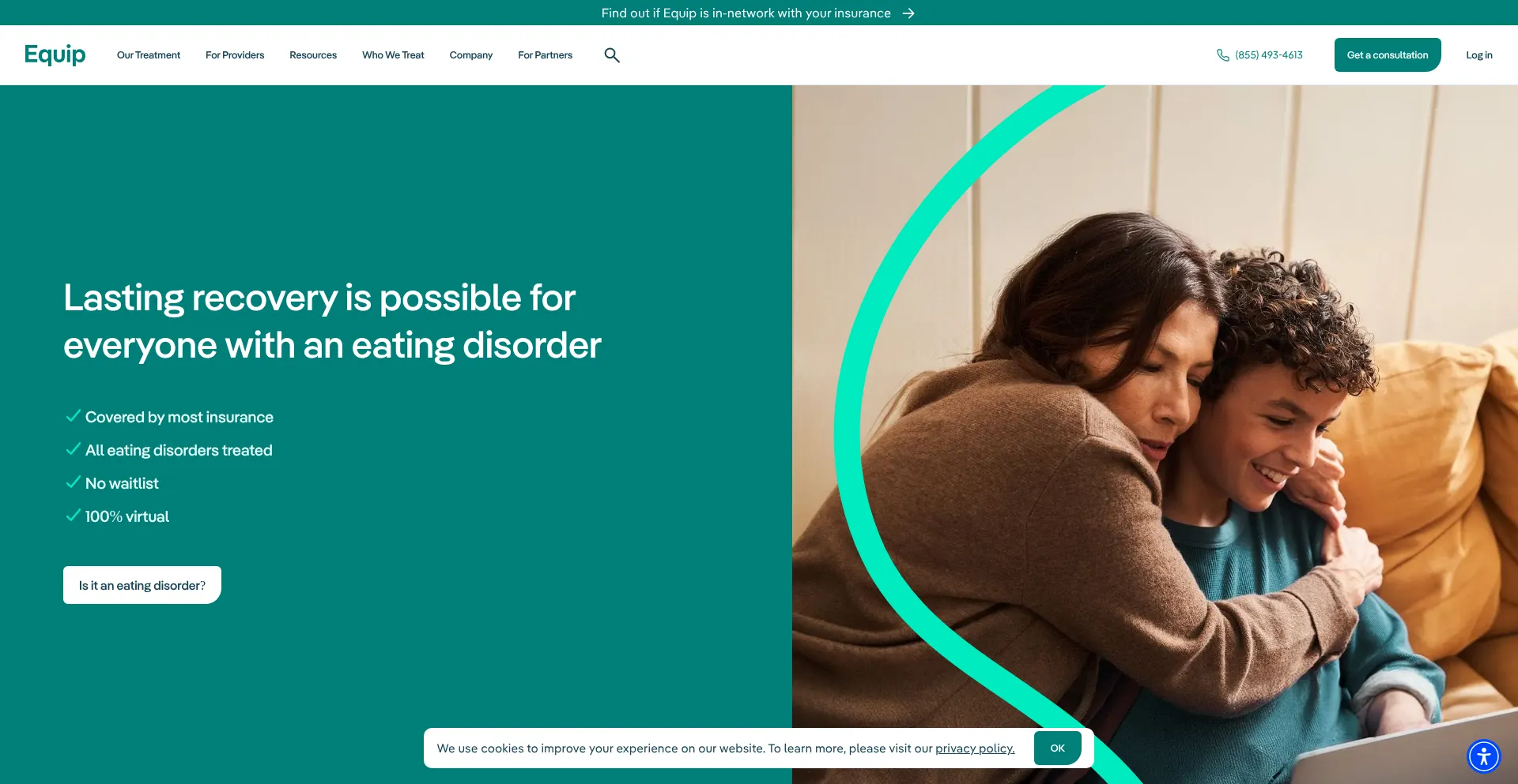 Website screenshot of Equip.health