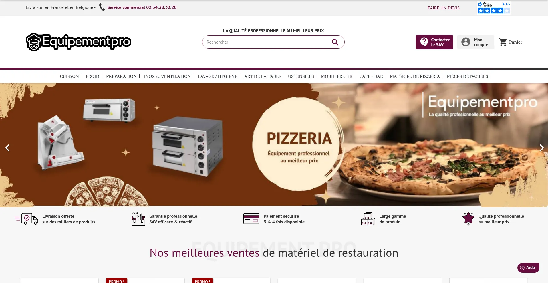 Website screenshot of Equipementpro.fr