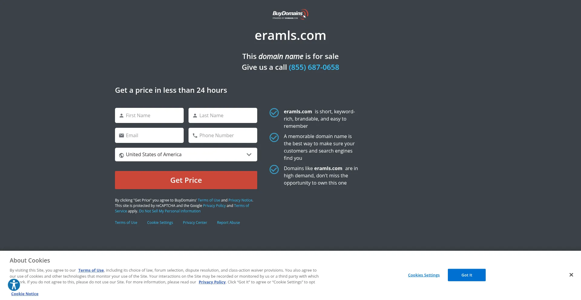 Website screenshot of Eramls.com