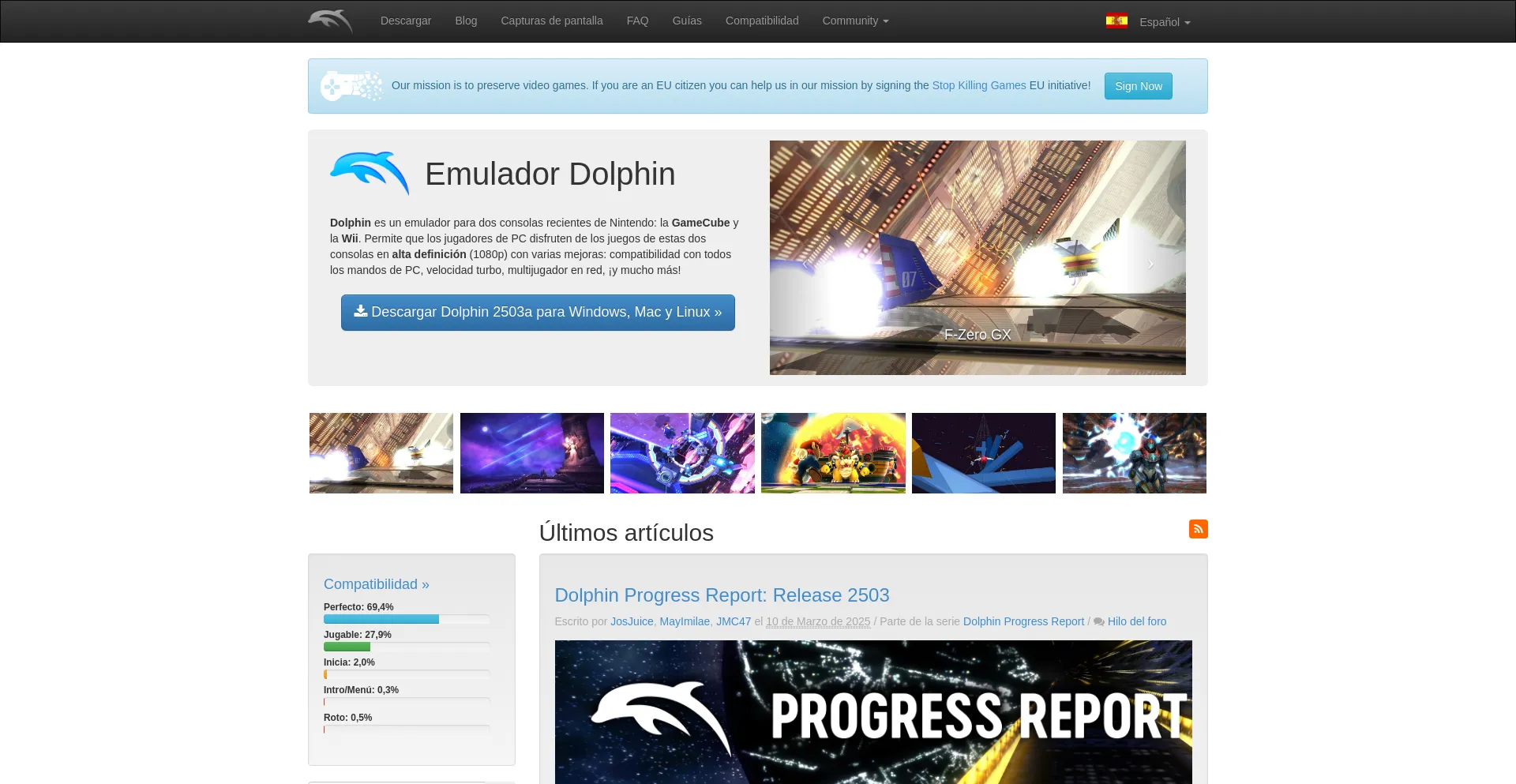 Website screenshot of Es.dolphin-emu.org