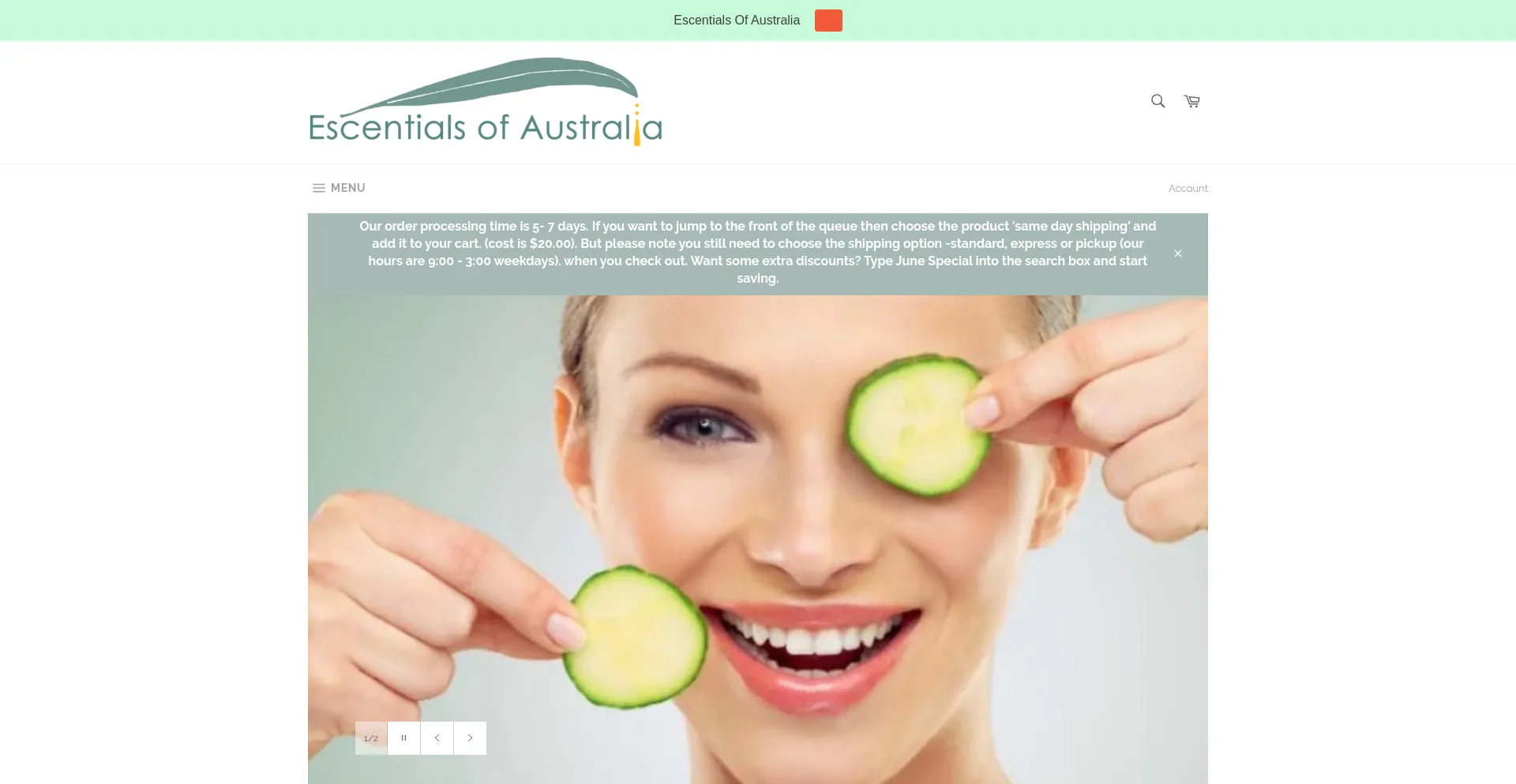 Website screenshot of Escentialsofaustralia.com