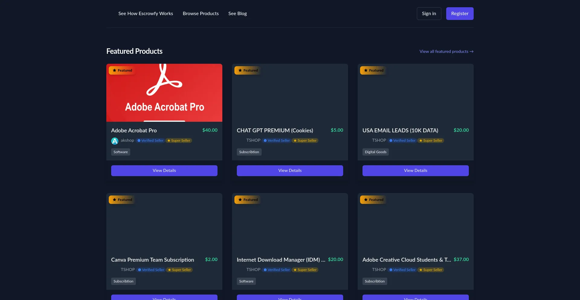 Website screenshot of Escrowfy.net