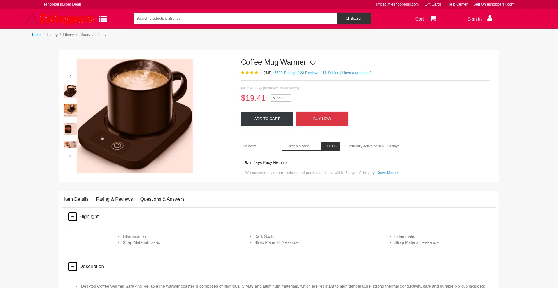 Website screenshot of Eshoppersjl.com