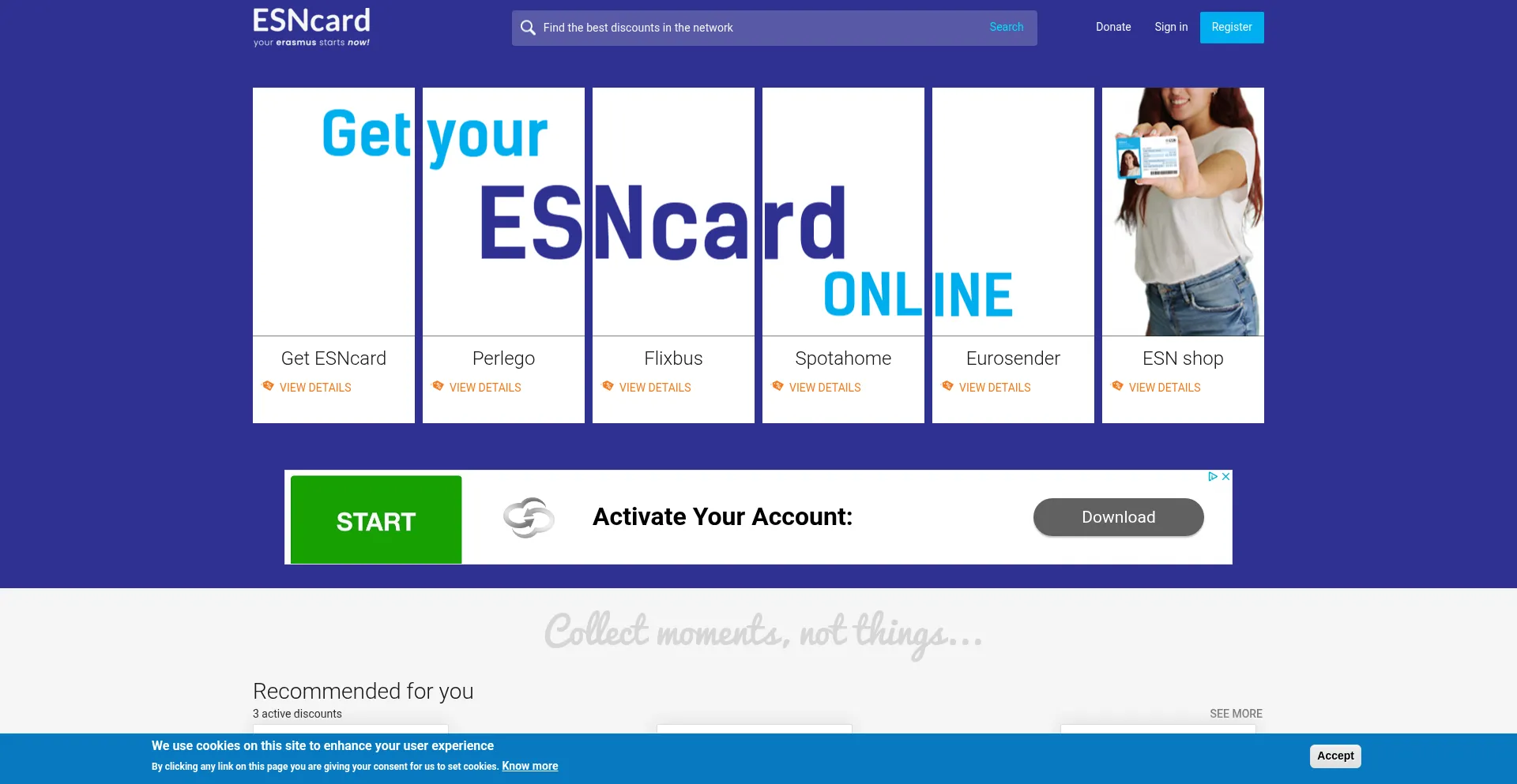 Website screenshot of Esncard.org