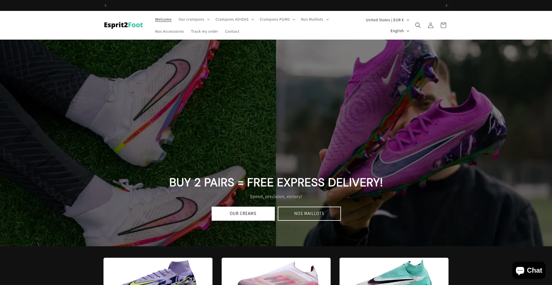 Website screenshot of Esprit2foot.com