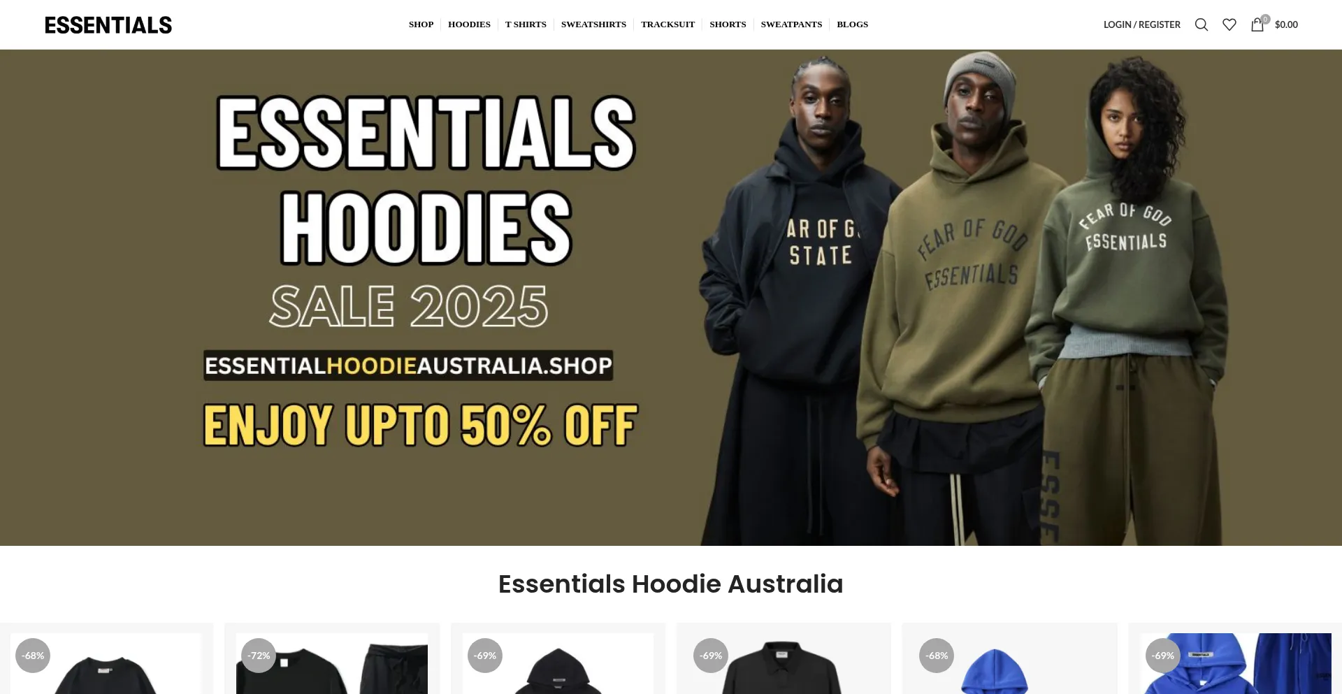 Website screenshot of Essentialhoodieaustralia.shop