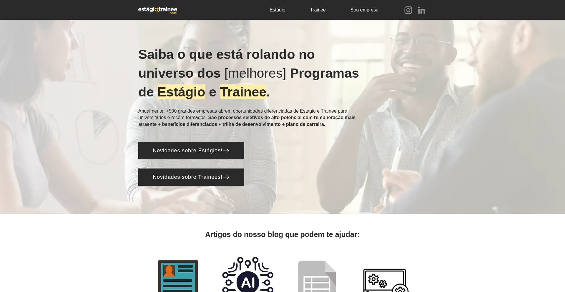 Website screenshot of Estagiotrainee.com