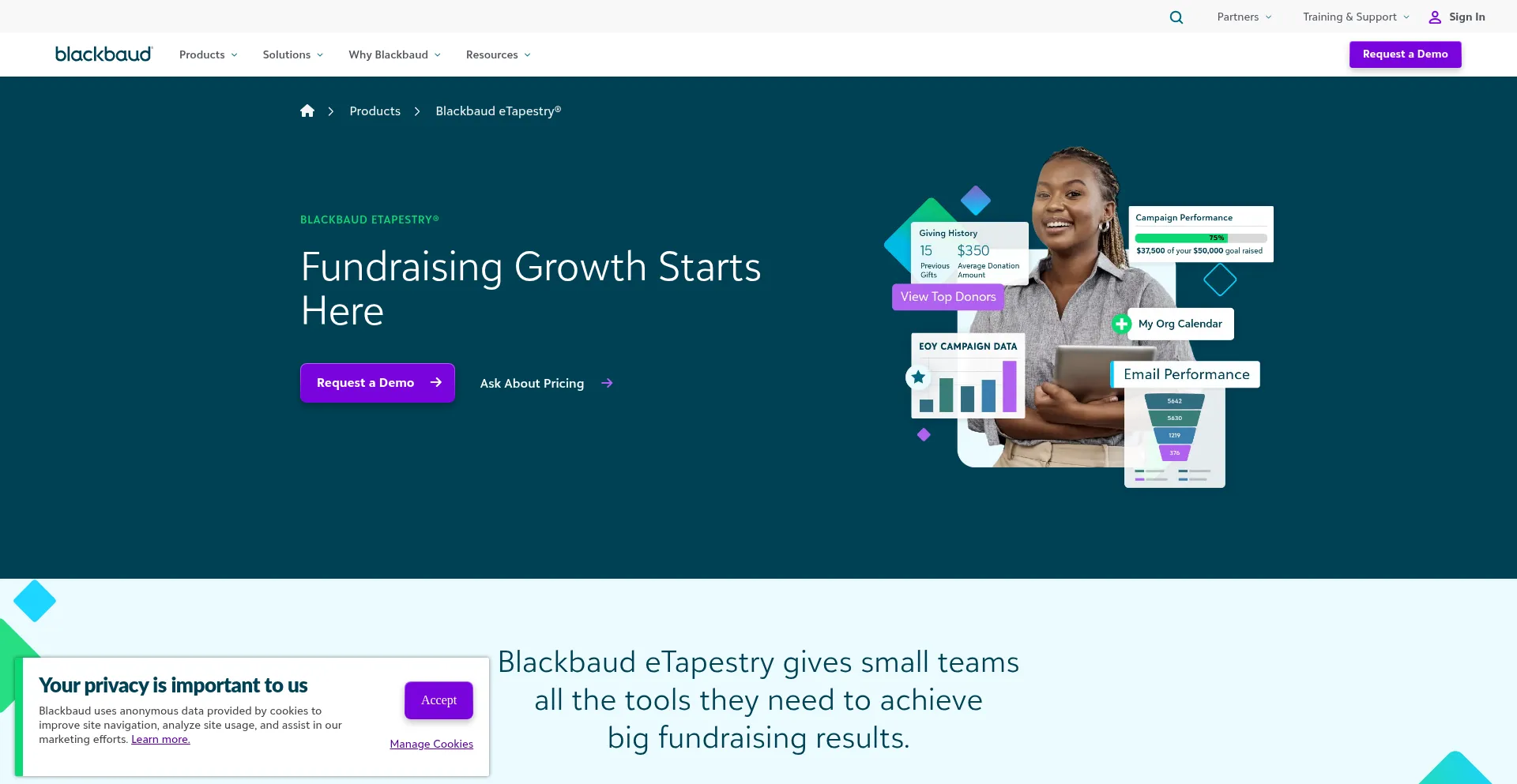Website screenshot of Etapestry.com