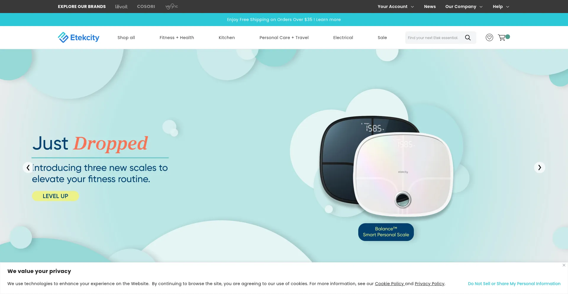 Website screenshot of Etekcity.com