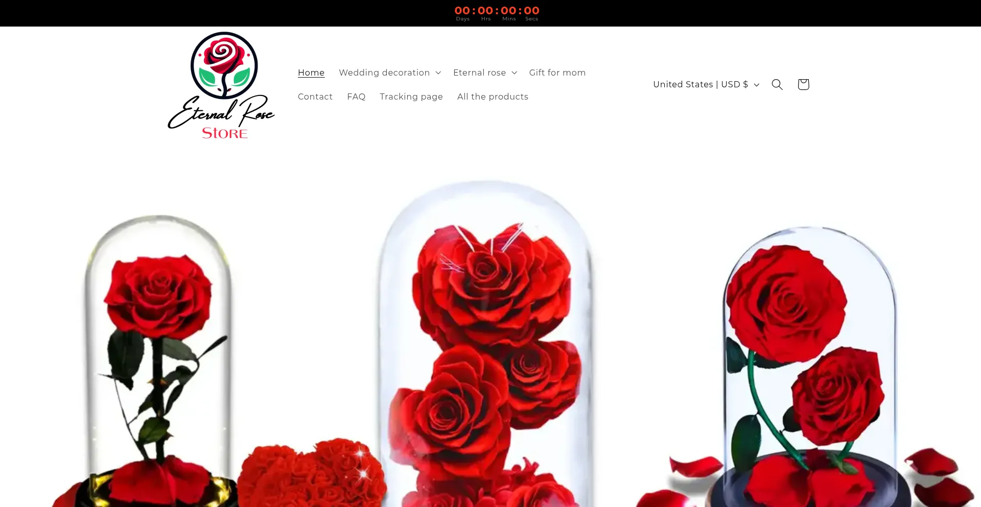 Website screenshot of Eternal-rose-store.com