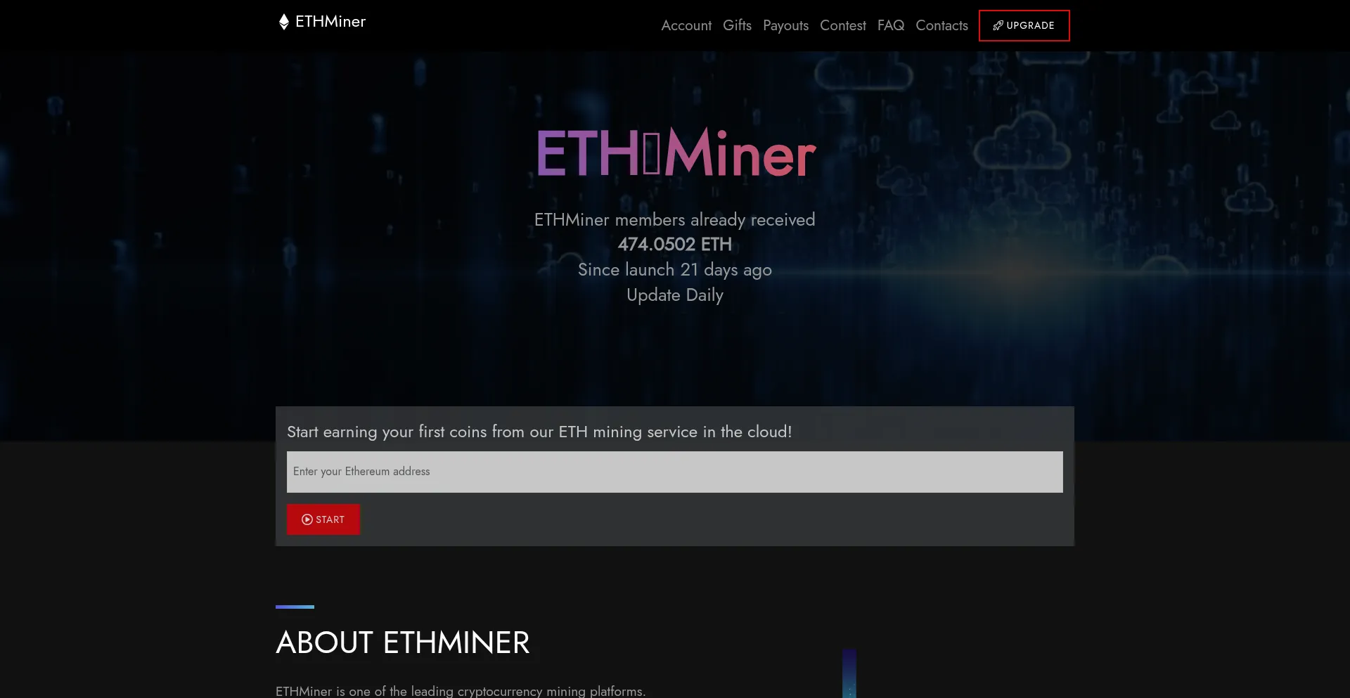 Website screenshot of Ethminer.biz