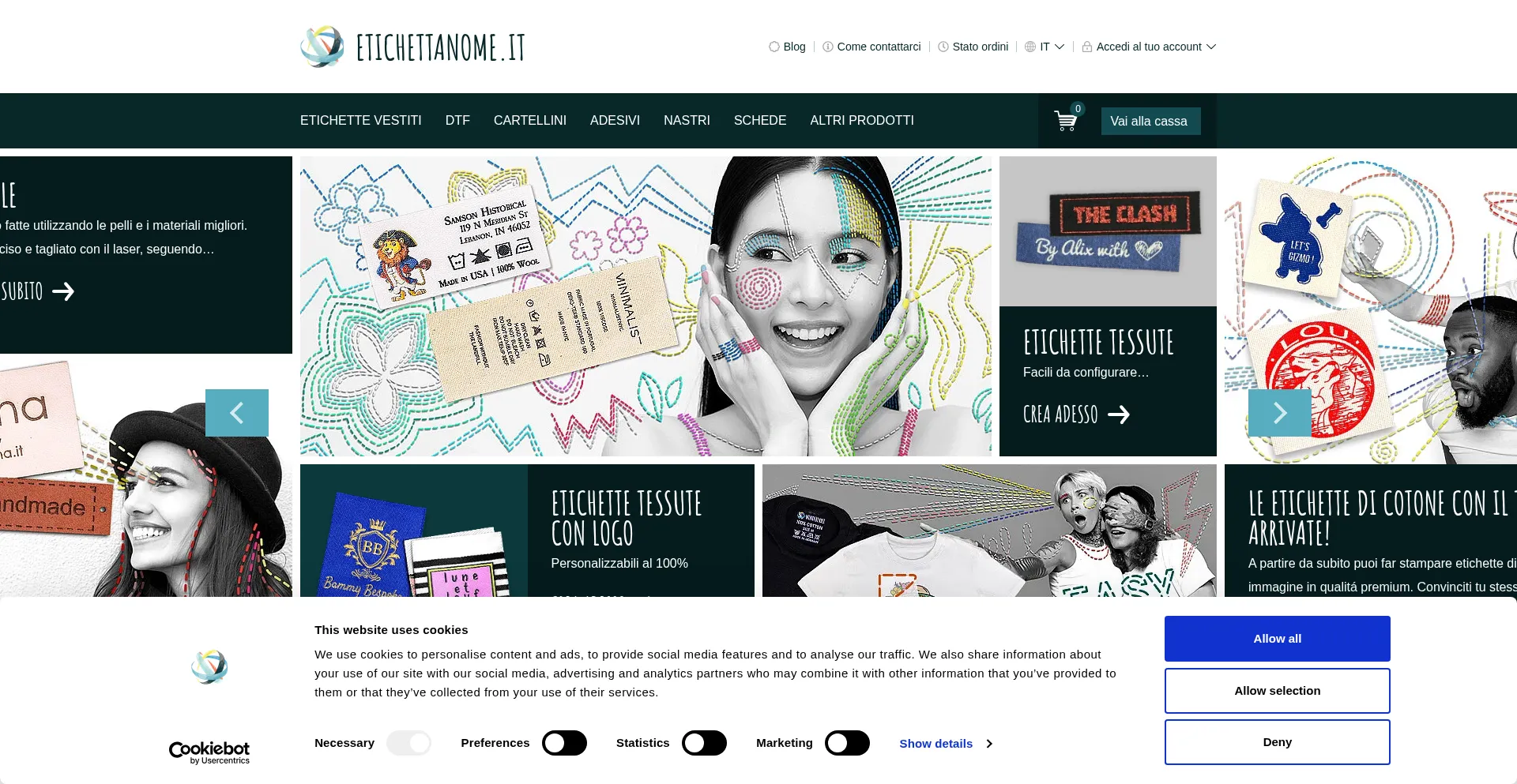 Website screenshot of Etichettanome.it