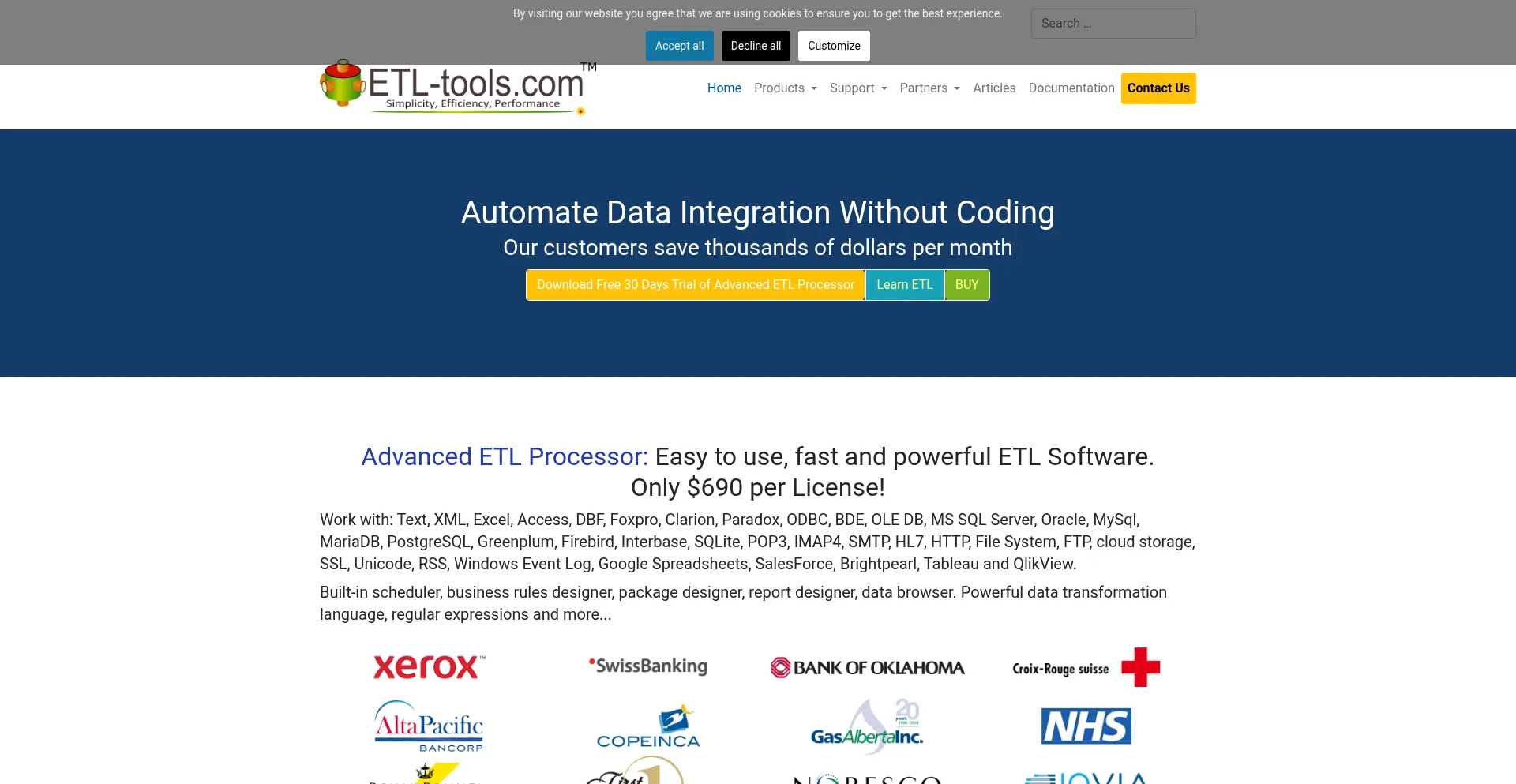 Website screenshot of Etl-tools.com