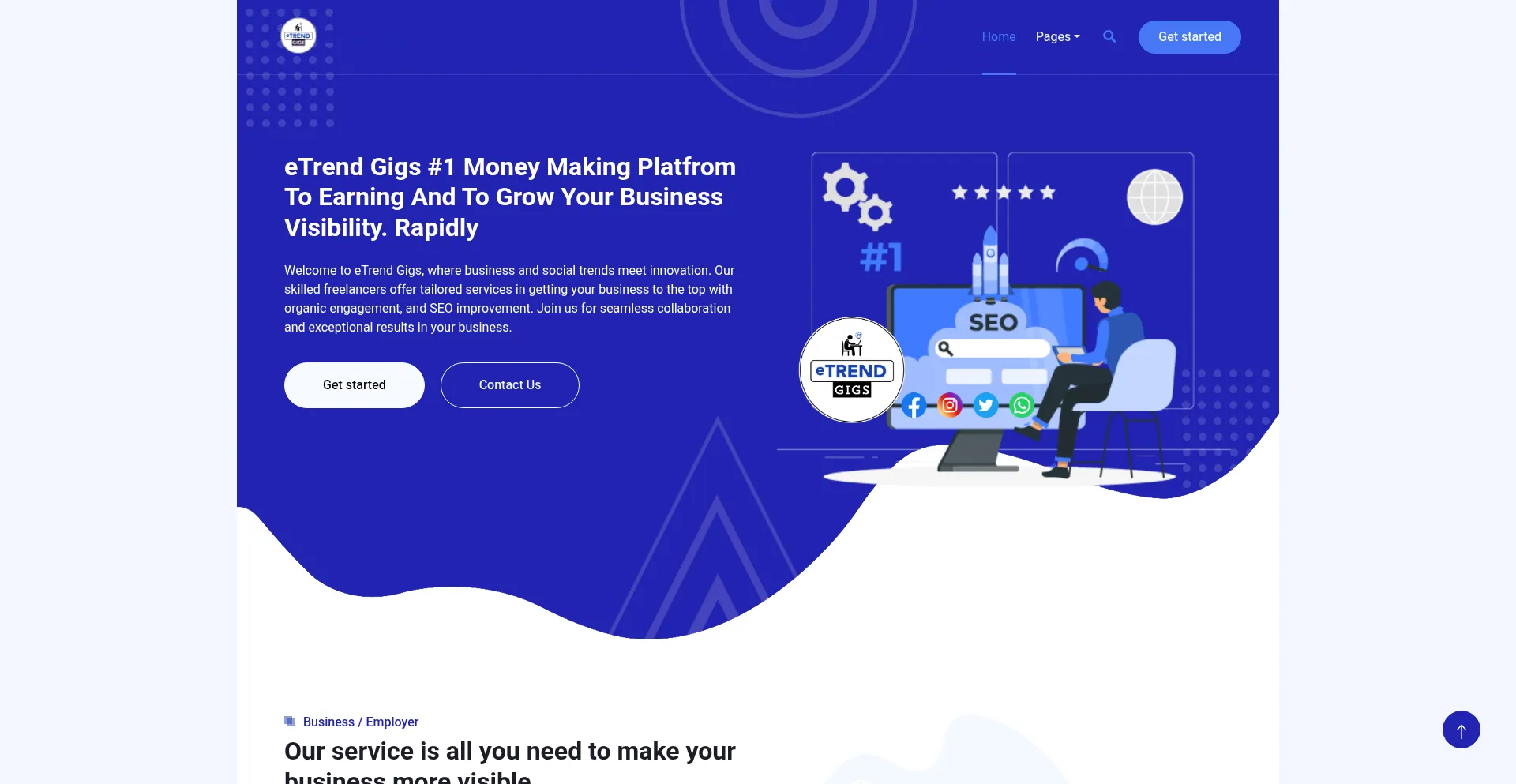 Website screenshot of Etrendgigs.com