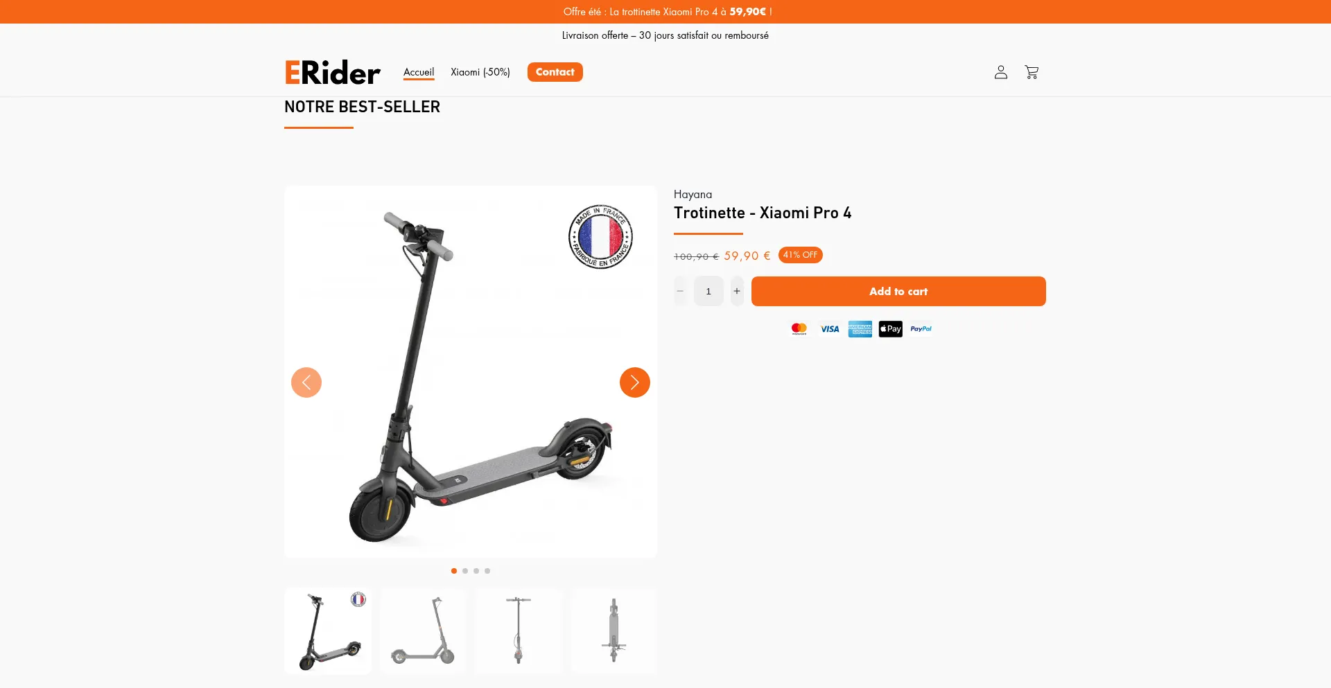 Website screenshot of Etron-rider.fr