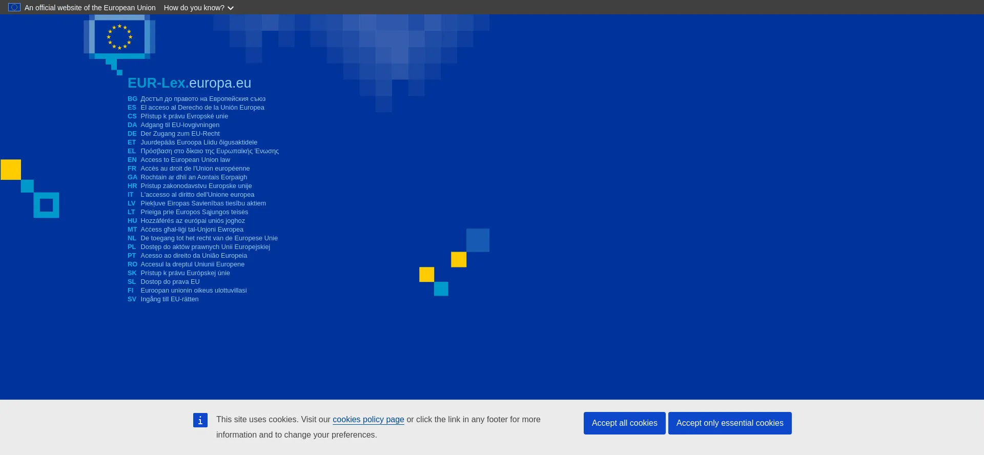 Website screenshot of Eur-lex.europa.eu