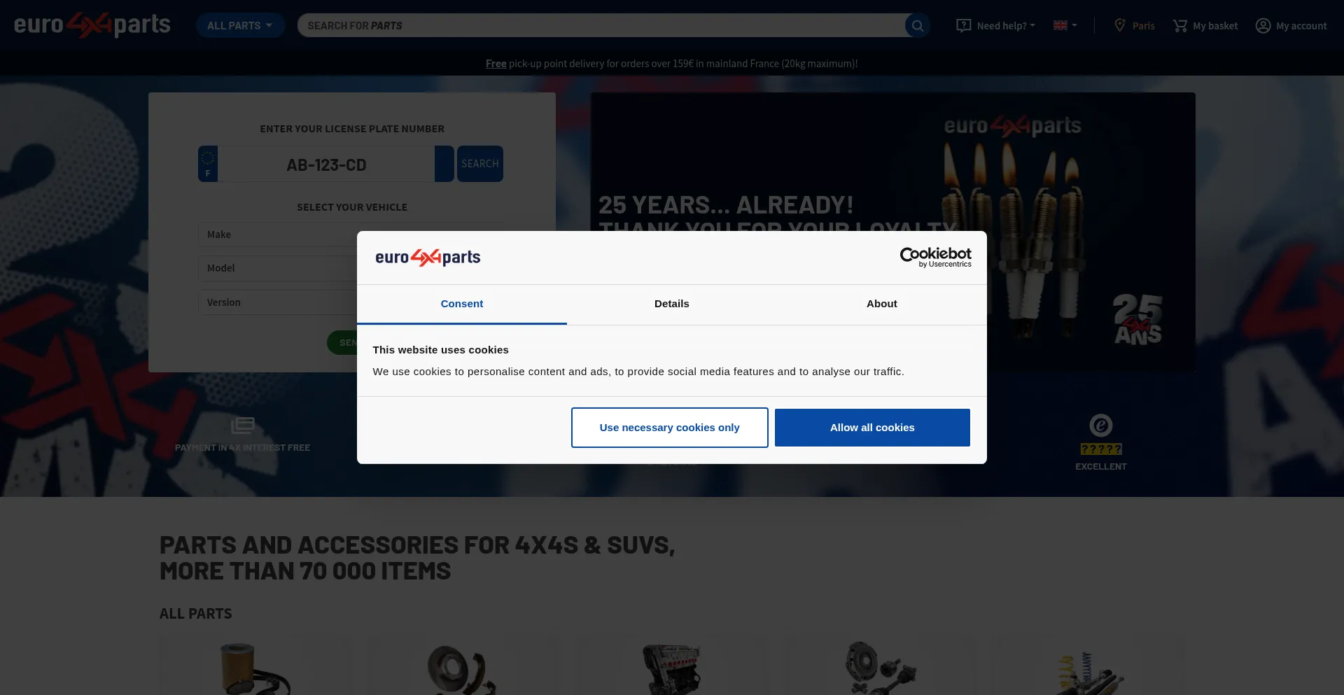 Website screenshot of Euro4x4parts.com