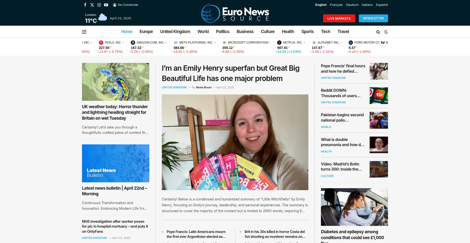 Website screenshot of Euronewssource.com
