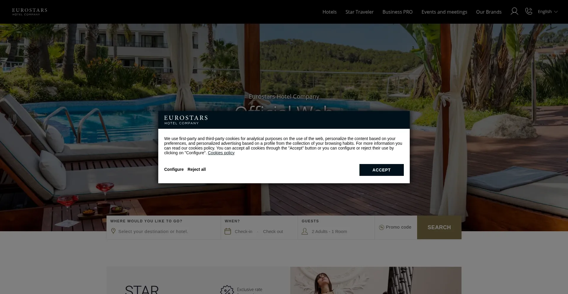 Website screenshot of Eurostarshotels.co.uk