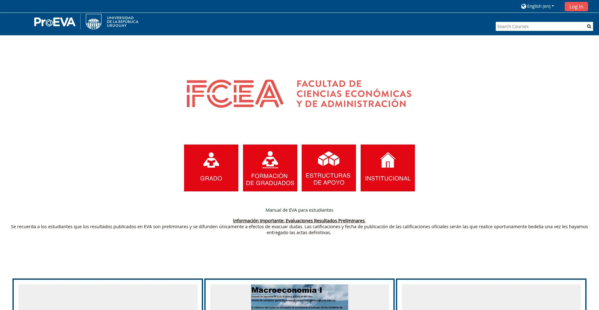 Website screenshot of Eva.fcea.udelar.edu.uy