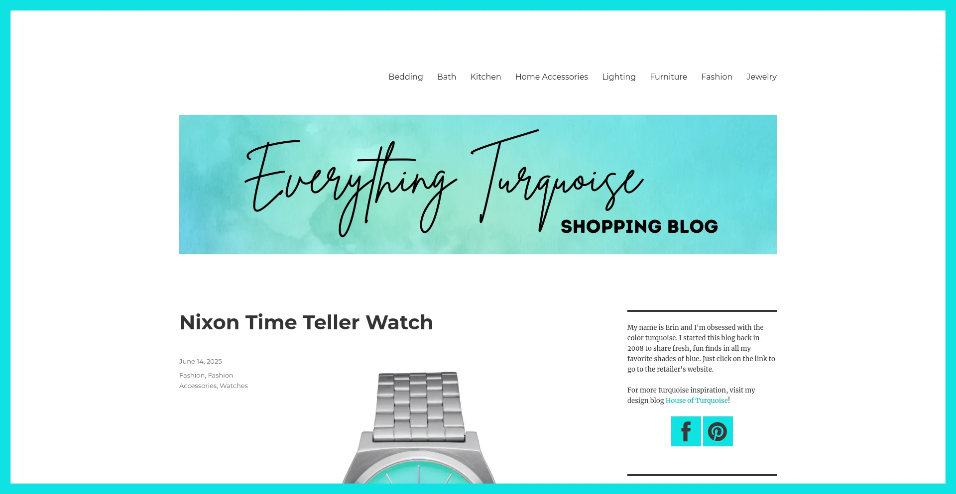 Website screenshot of Everythingturquoise.com