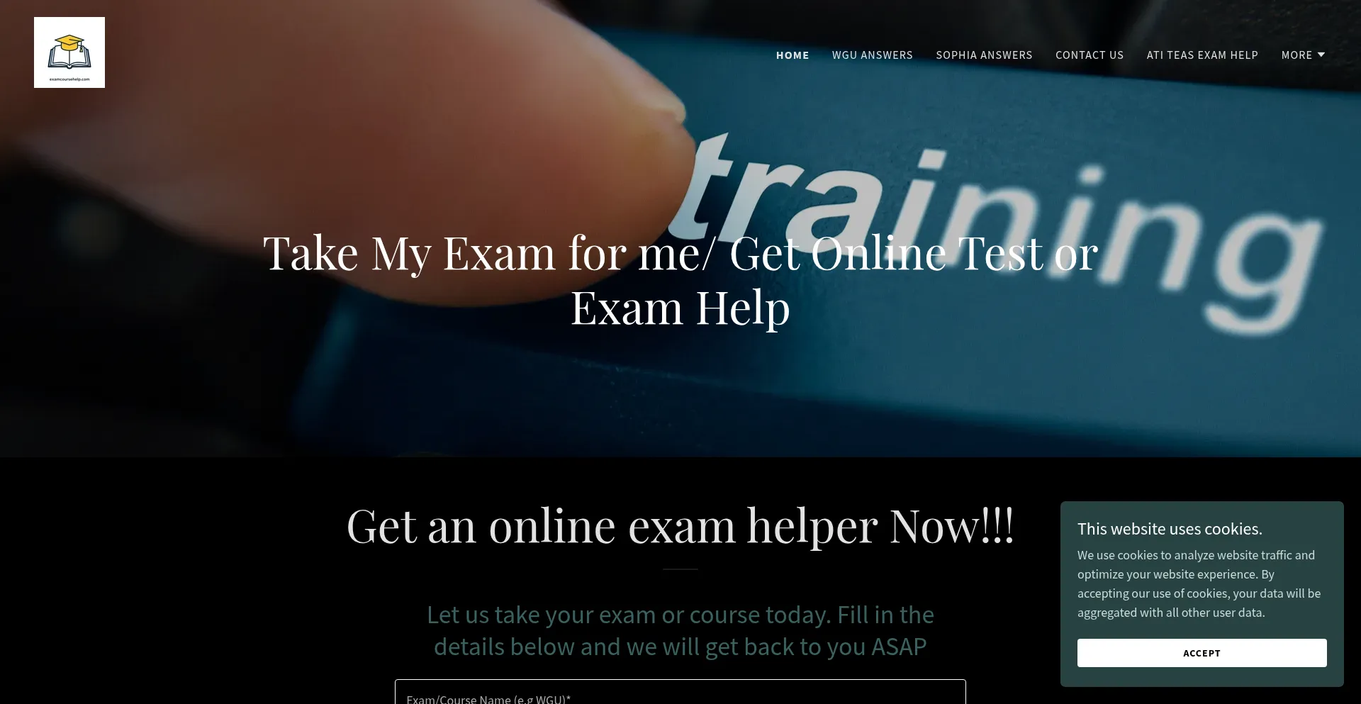 Website screenshot of Examcoursehelp.com