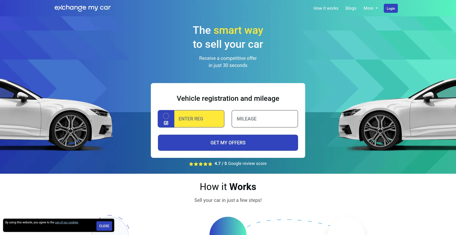 Website screenshot of Exchangemycar.co.uk