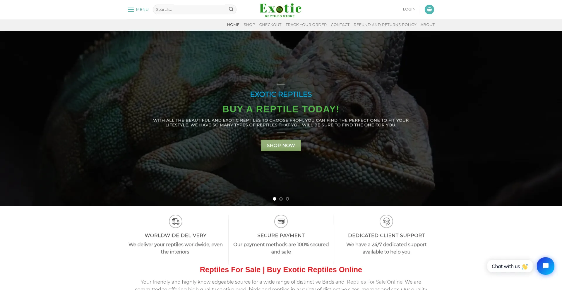 Website screenshot of Exoticreptiles.us