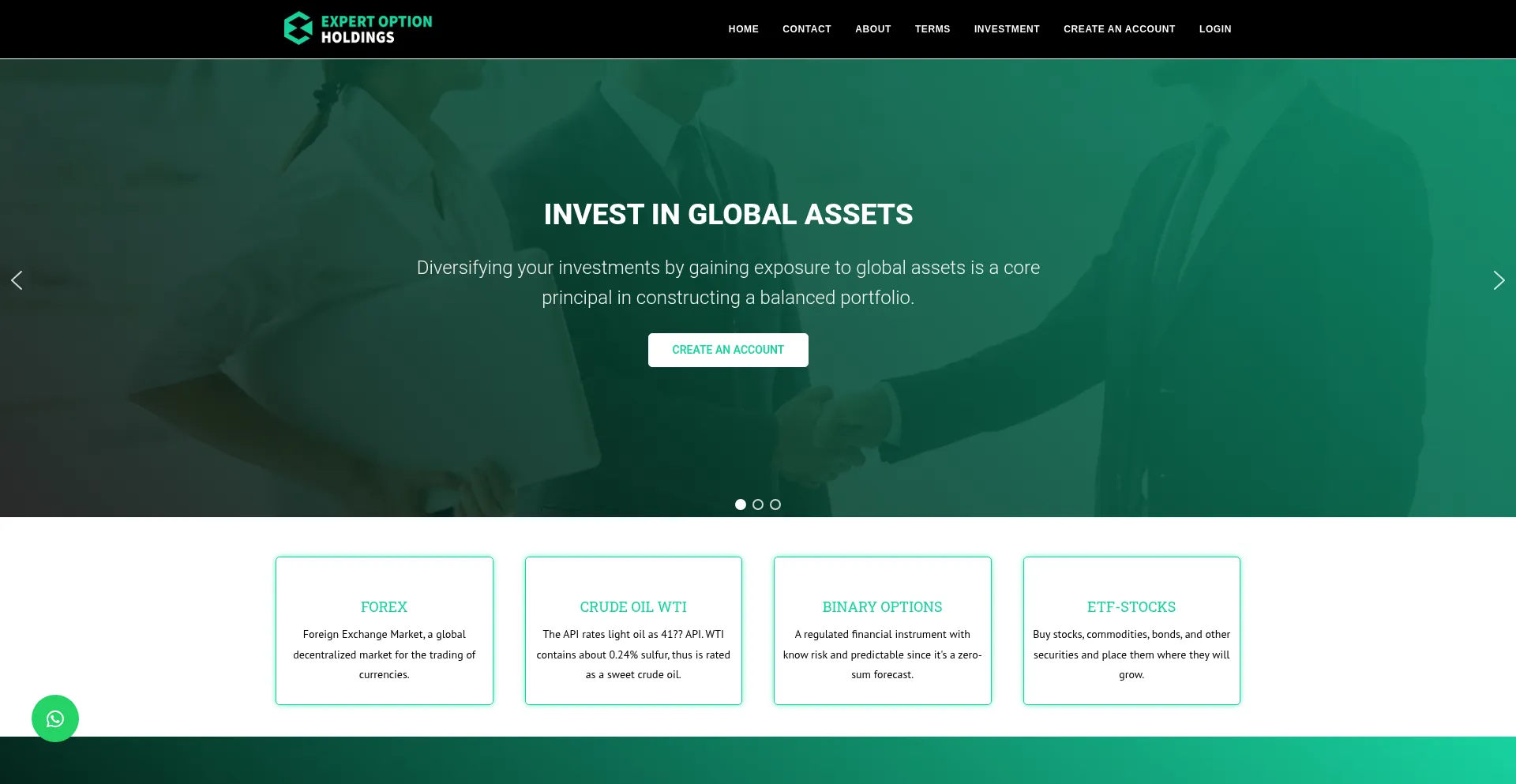 Website screenshot of Expertoptionholdings.com
