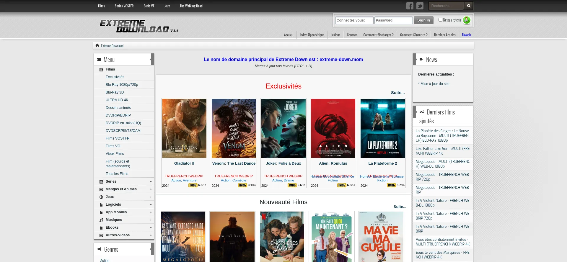 Website screenshot of Extreme-down.mom