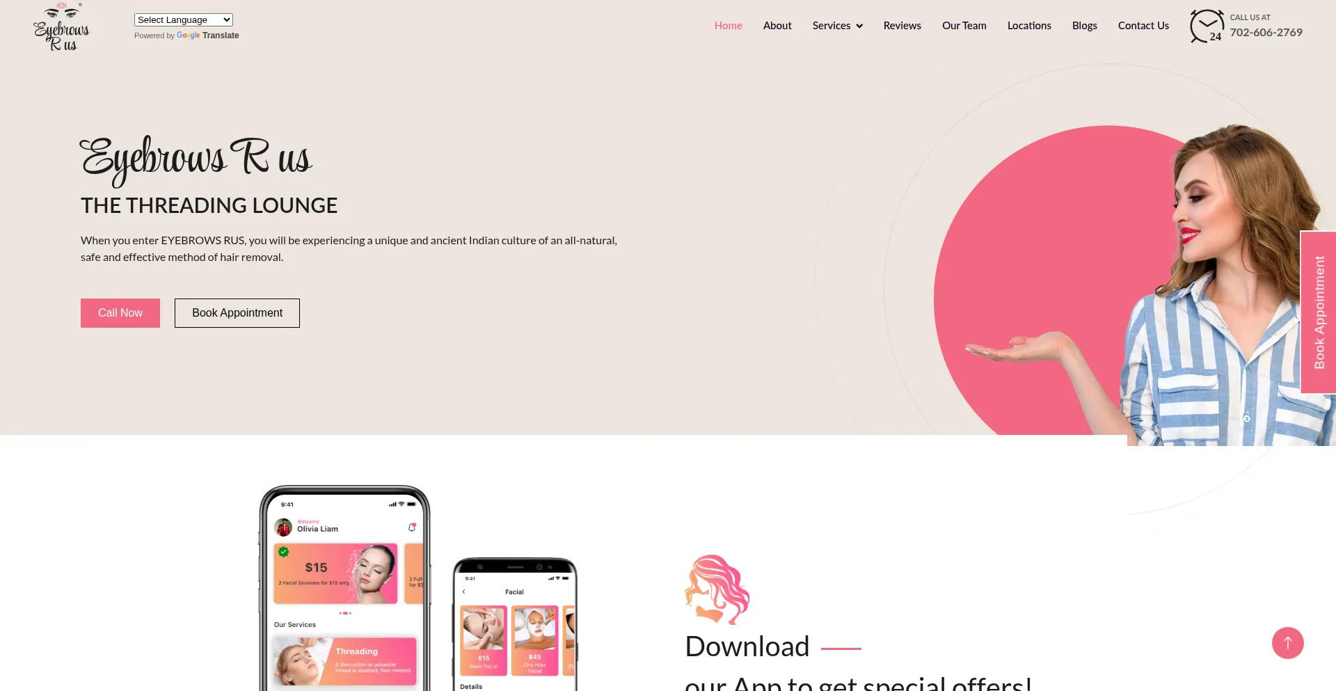 Website screenshot of Eyebrowsrus.com