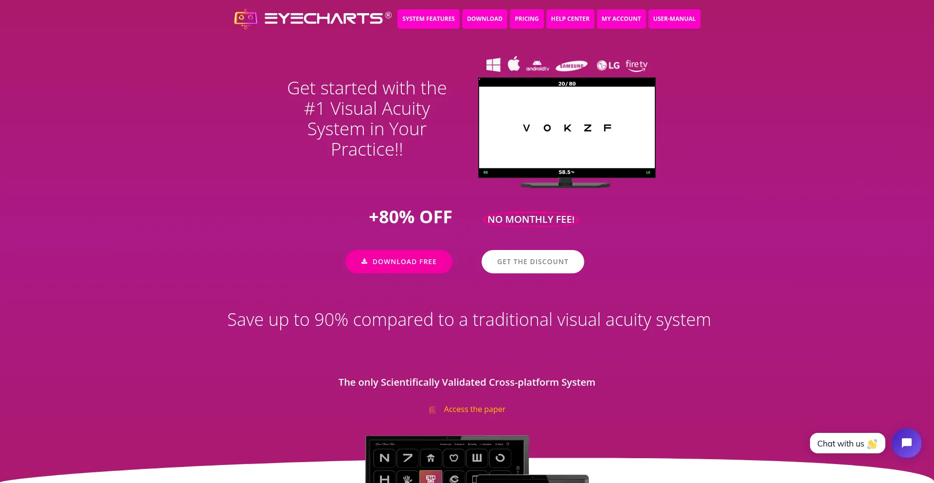 Website screenshot of Eyecharts.org