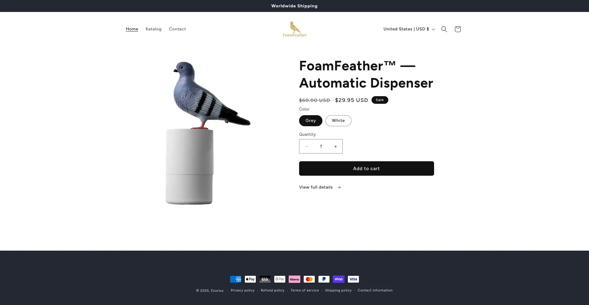 Website screenshot of Ezorius.site