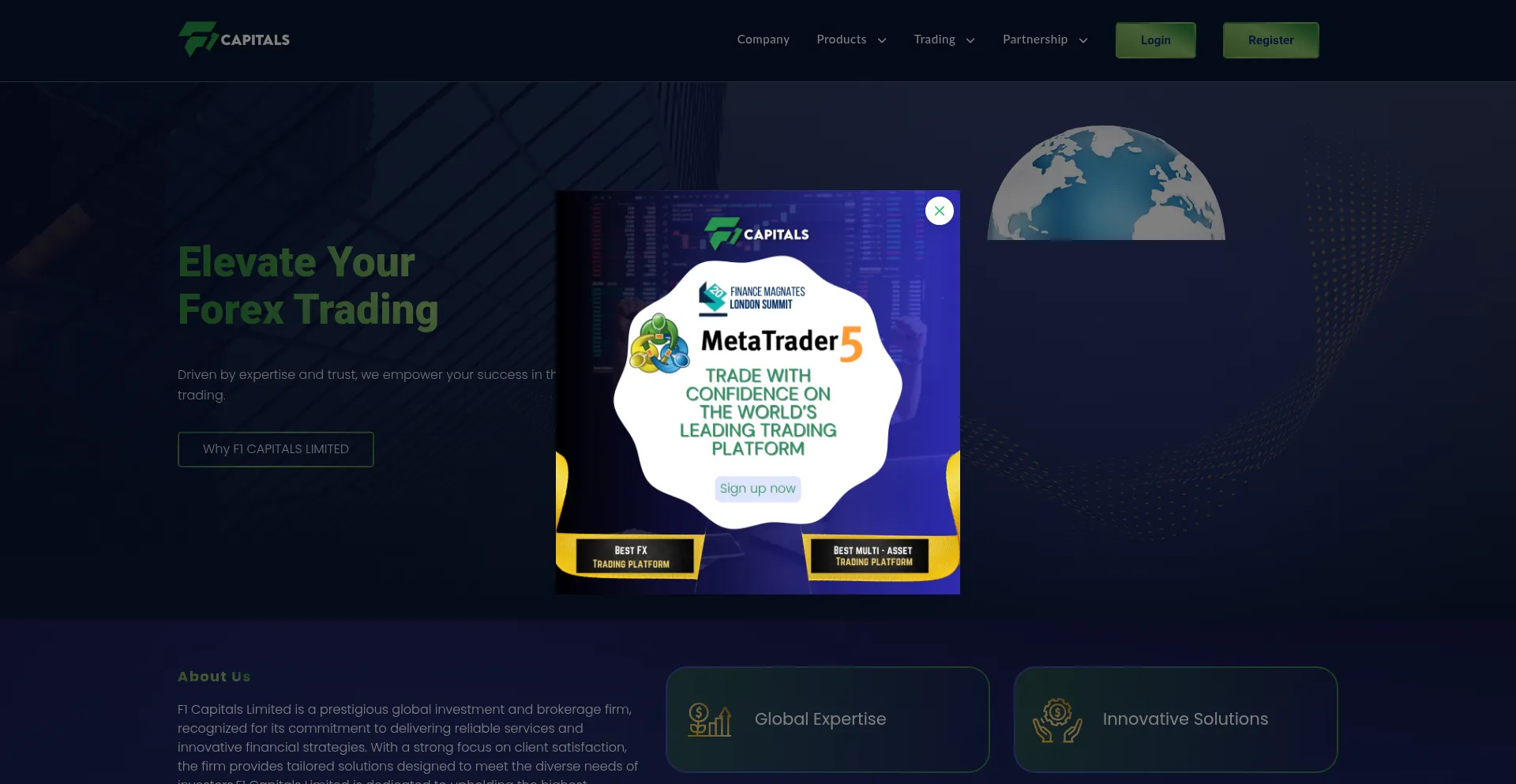 Website screenshot of F1capitals.com