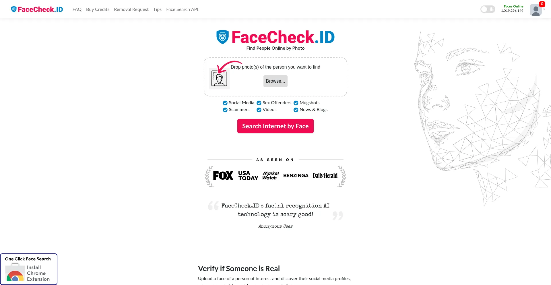 Website screenshot of Facecheck.id