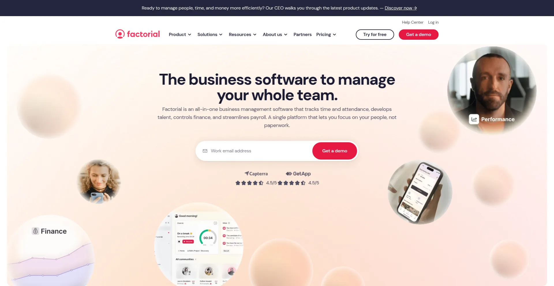Website screenshot of Factorialhr.com