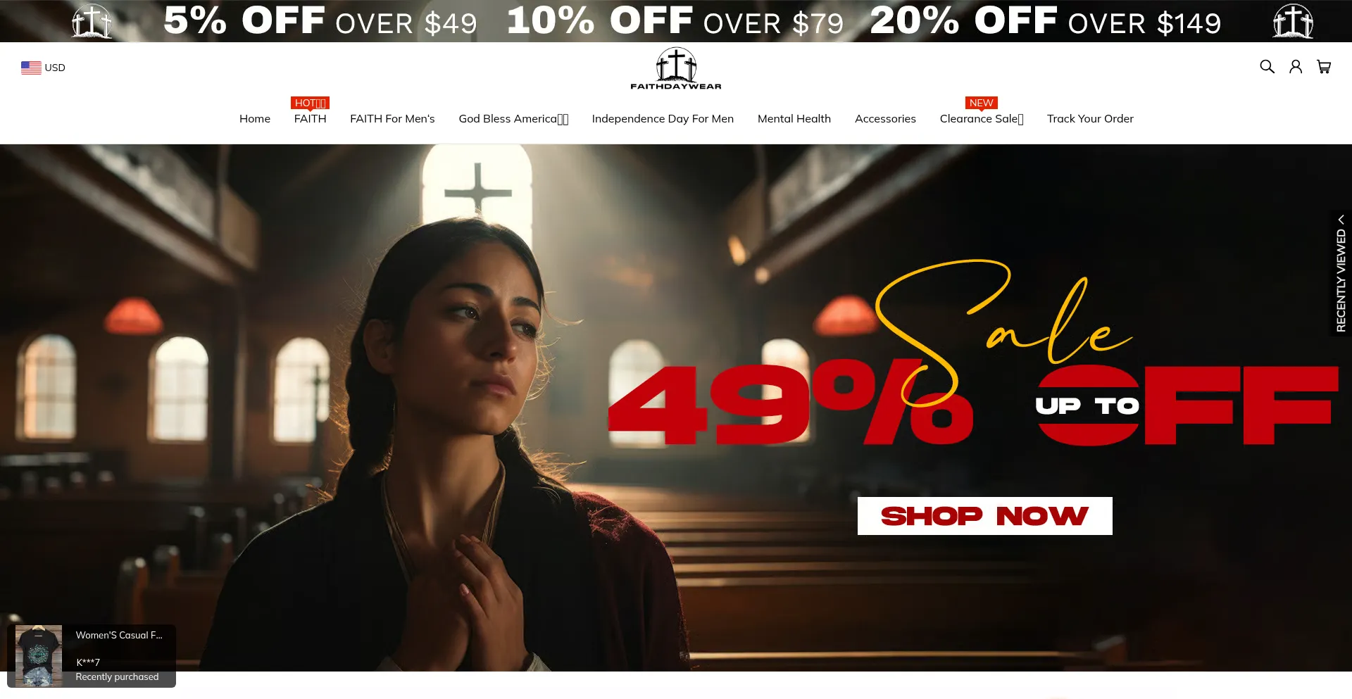 Website screenshot of Faithdaywear.com