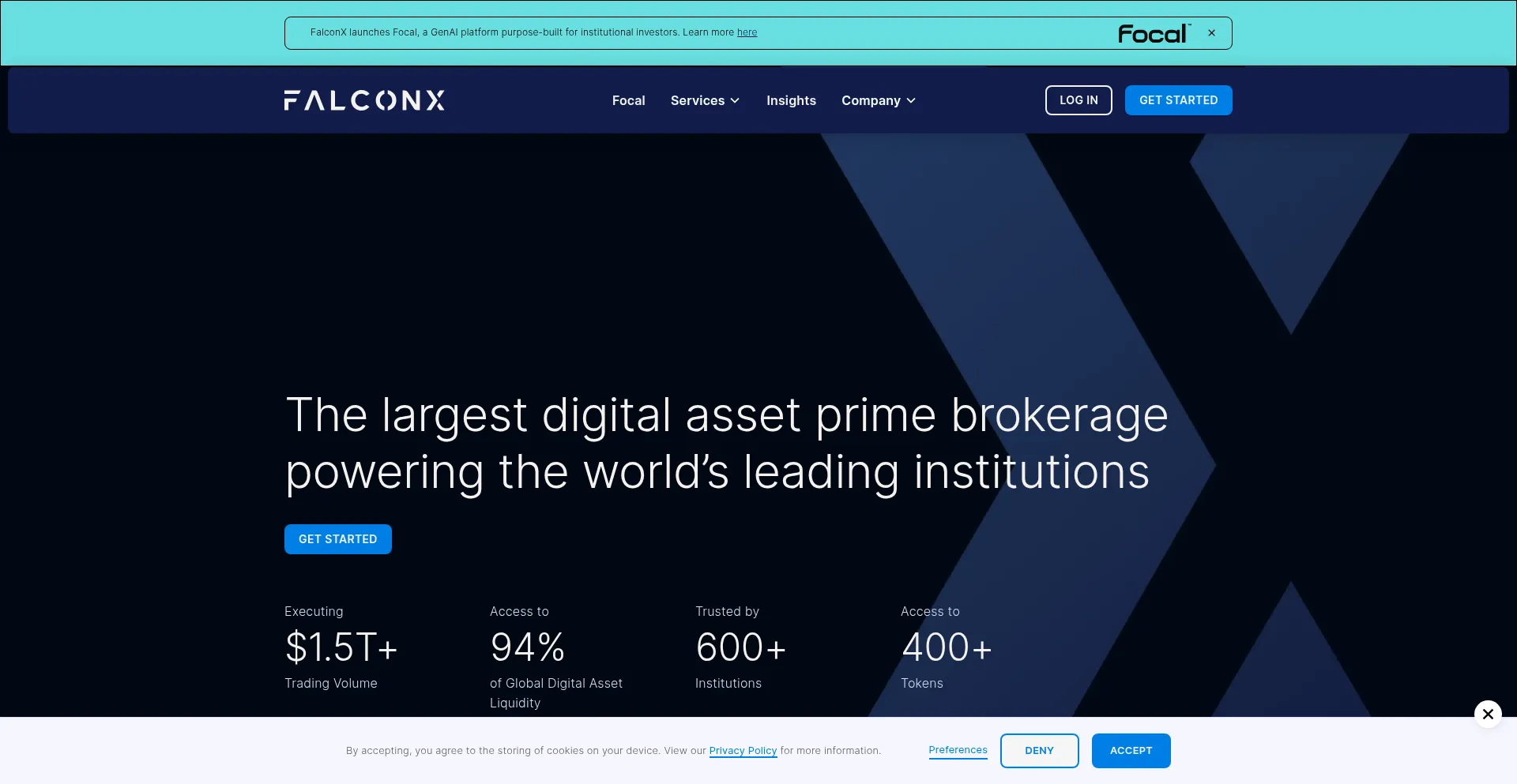 Website screenshot of Falconx.com