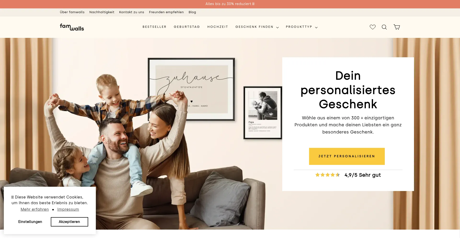 Website screenshot of Famwalls.com