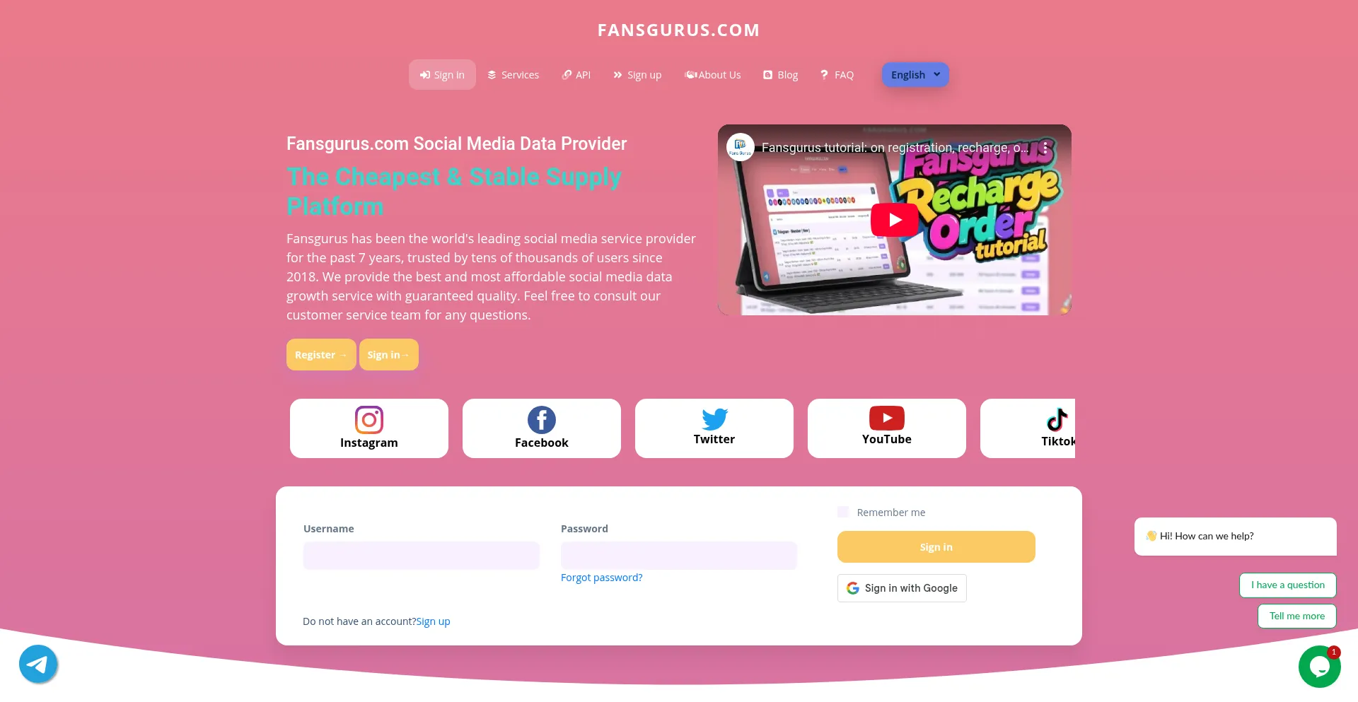 Website screenshot of Fansgurus.com