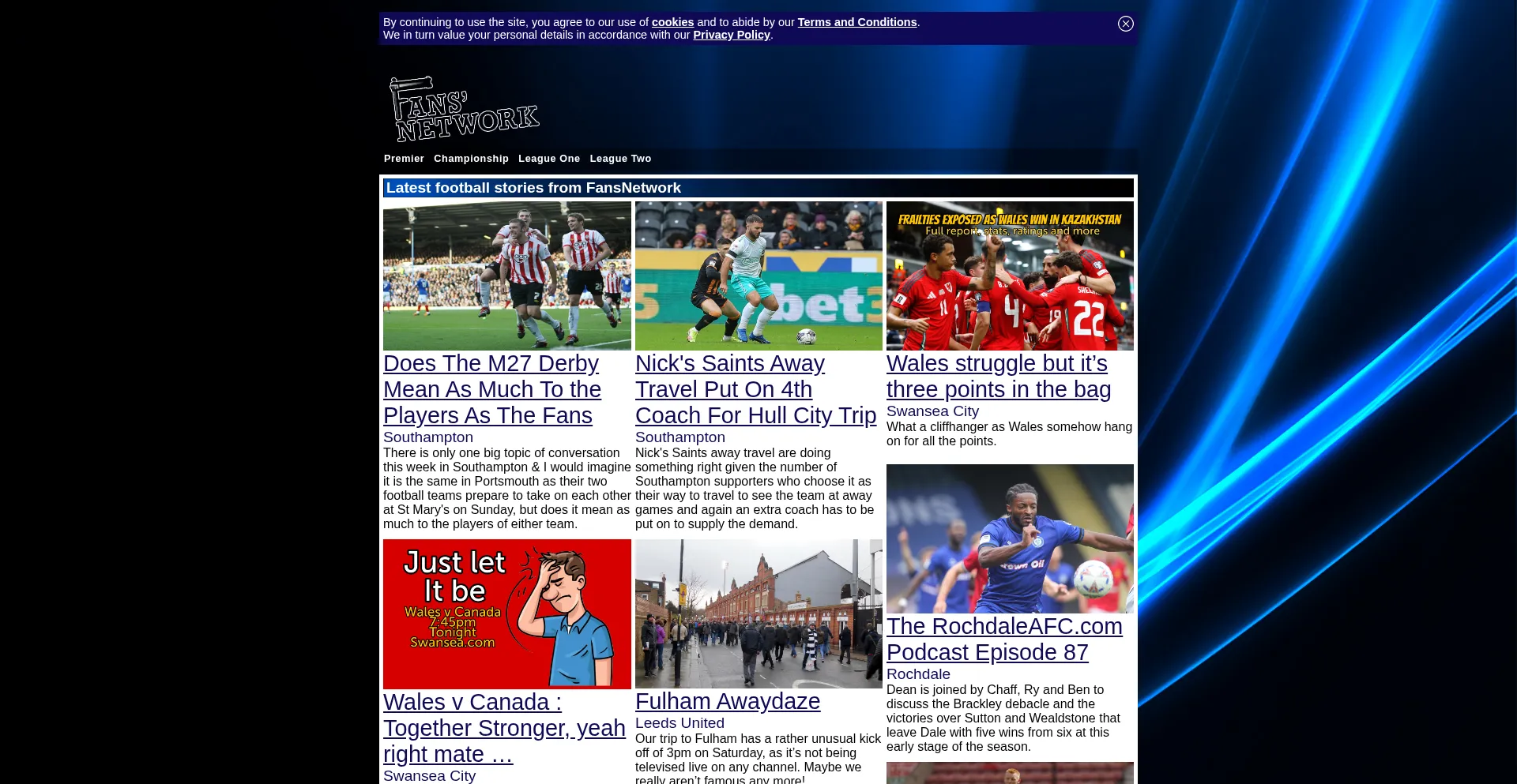 Website screenshot of Fansnetwork.co.uk