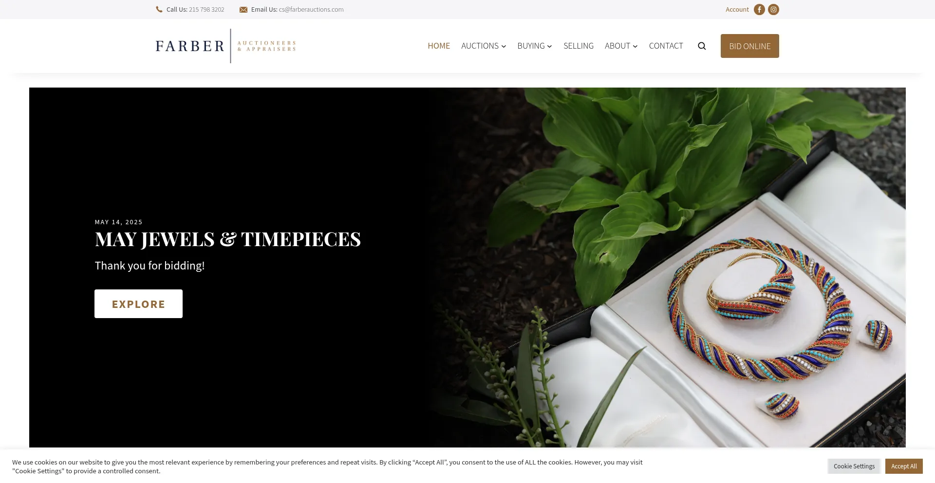 Website screenshot of Farberauctions.com