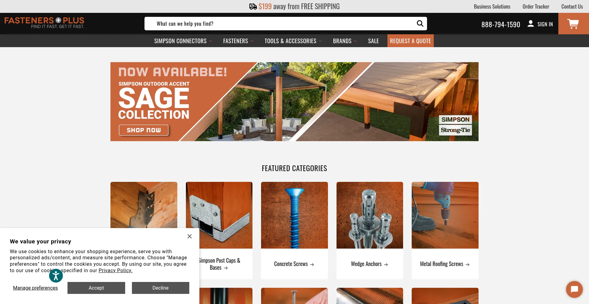 Website screenshot of Fastenersplus.com